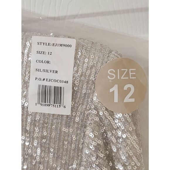 ✨ ELIZA J Silver Sequin Sheath Flutter Sleeve Mock Neck Dress SIZE 12 $168 NWT - Picture 12 of 16